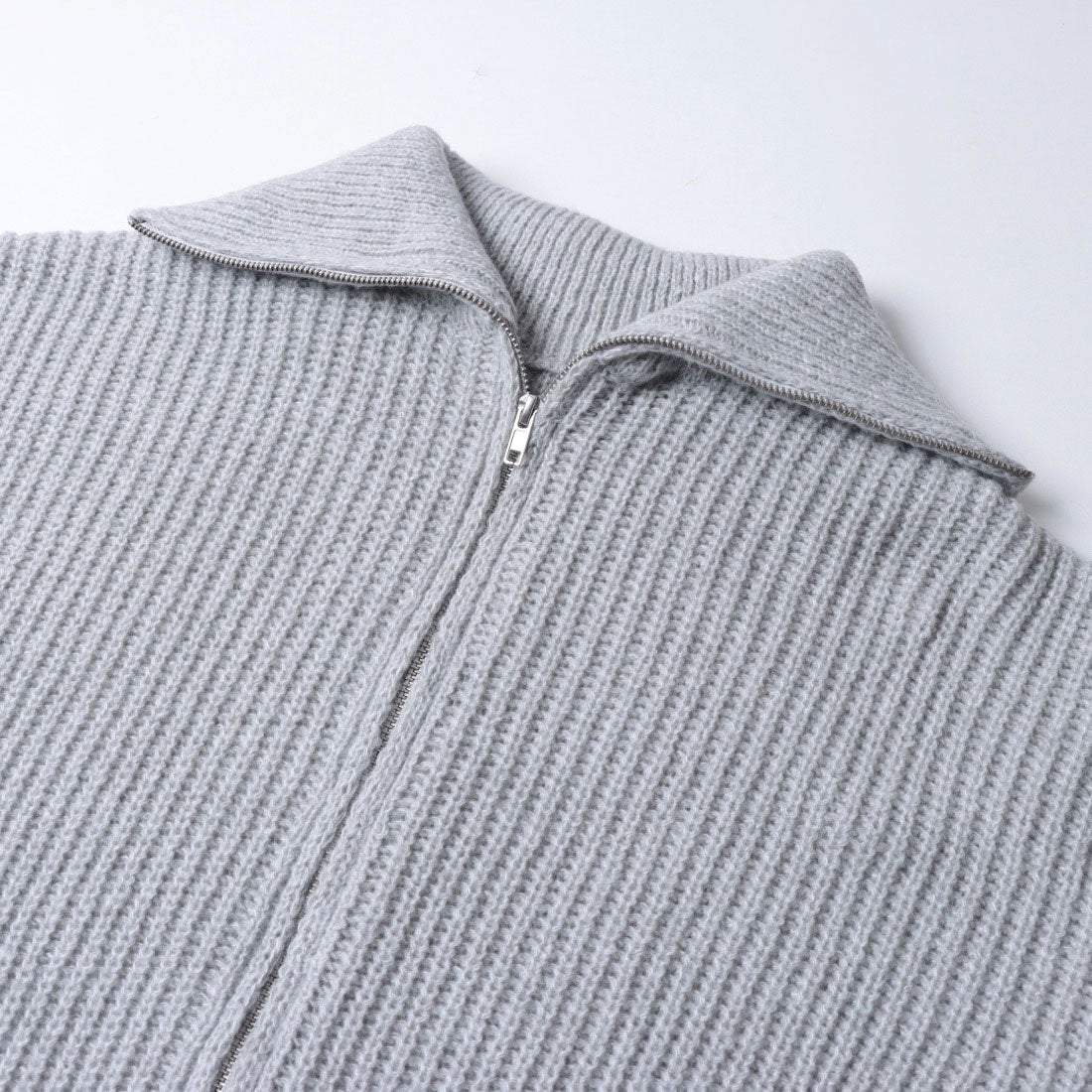 フェピュール feepur 【ハンドウォッシャブル】メランジ畦編みジップカーディガン (GRY) GRY