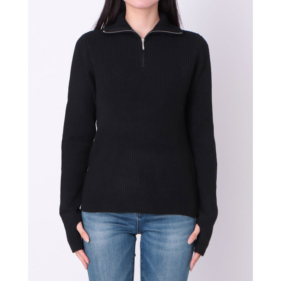 フェピュール feepur 【ハンドウォッシャブル】ハーフジップリブニット/ (BLK) BLK