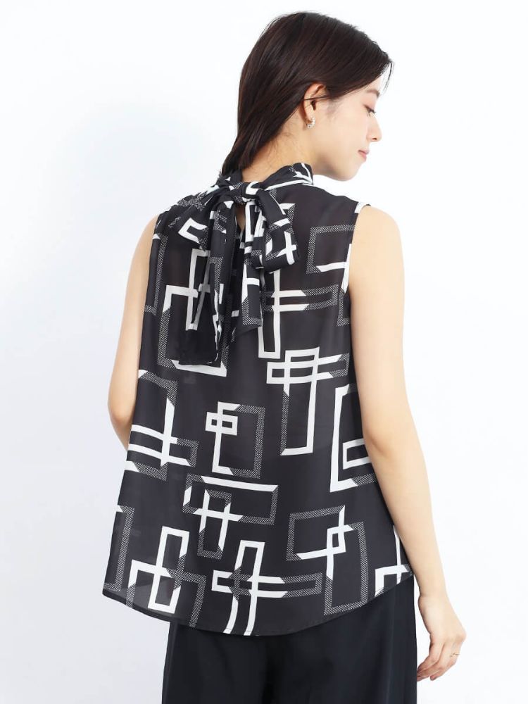 フェンネル FENNEL ジオメトリックバックリボンブラウス (ブラック) ブラック
