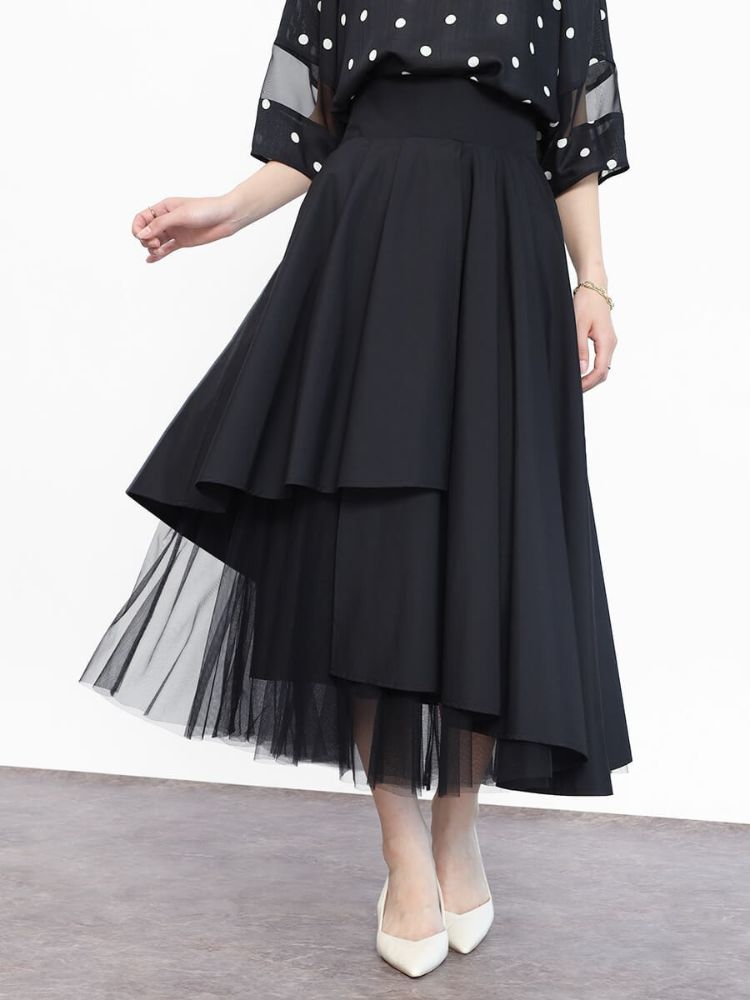 フェンネル FENNEL チュールレイヤードラップフレアスカート (ブラック) ブラック