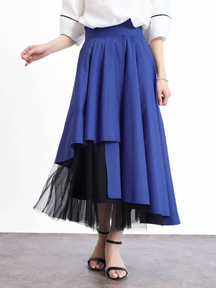 フェンネル FENNEL チュールレイヤードラップフレアスカート (ブラック) ブラック