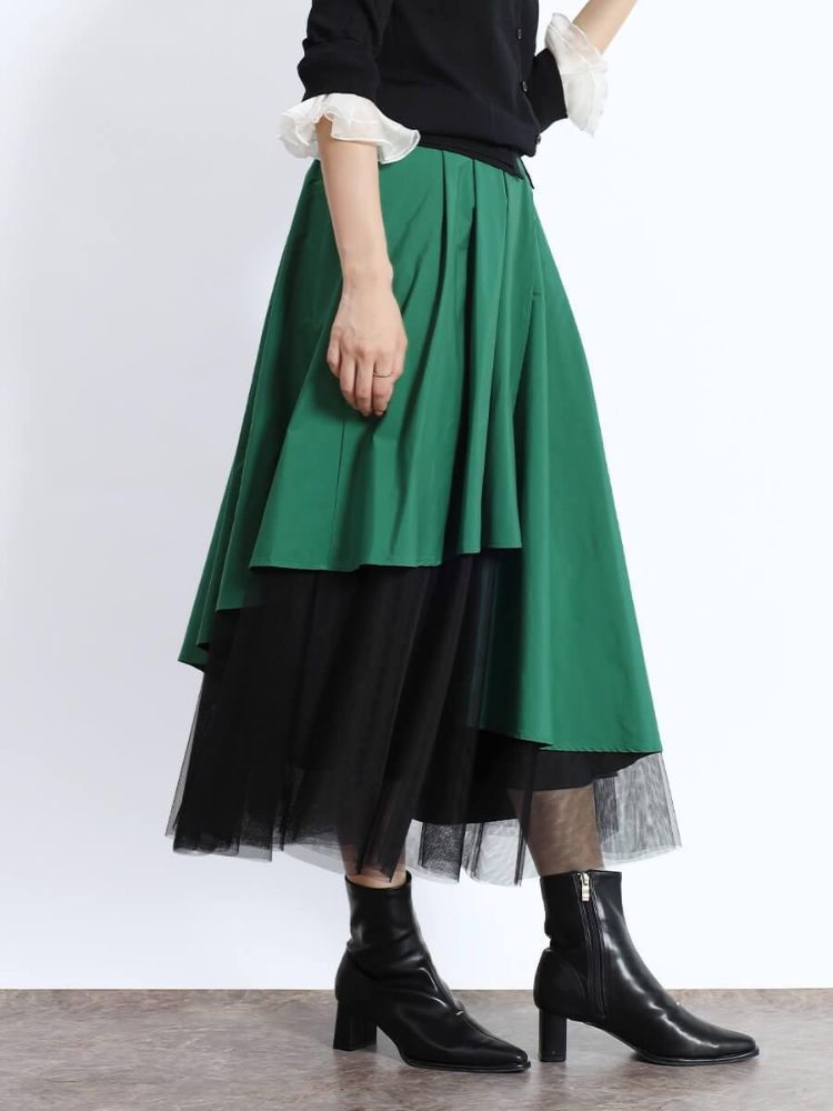 フェンネル FENNEL チュールレイヤードラップフレアスカート(Autumn) (ダークグリーン) ダークグリーン