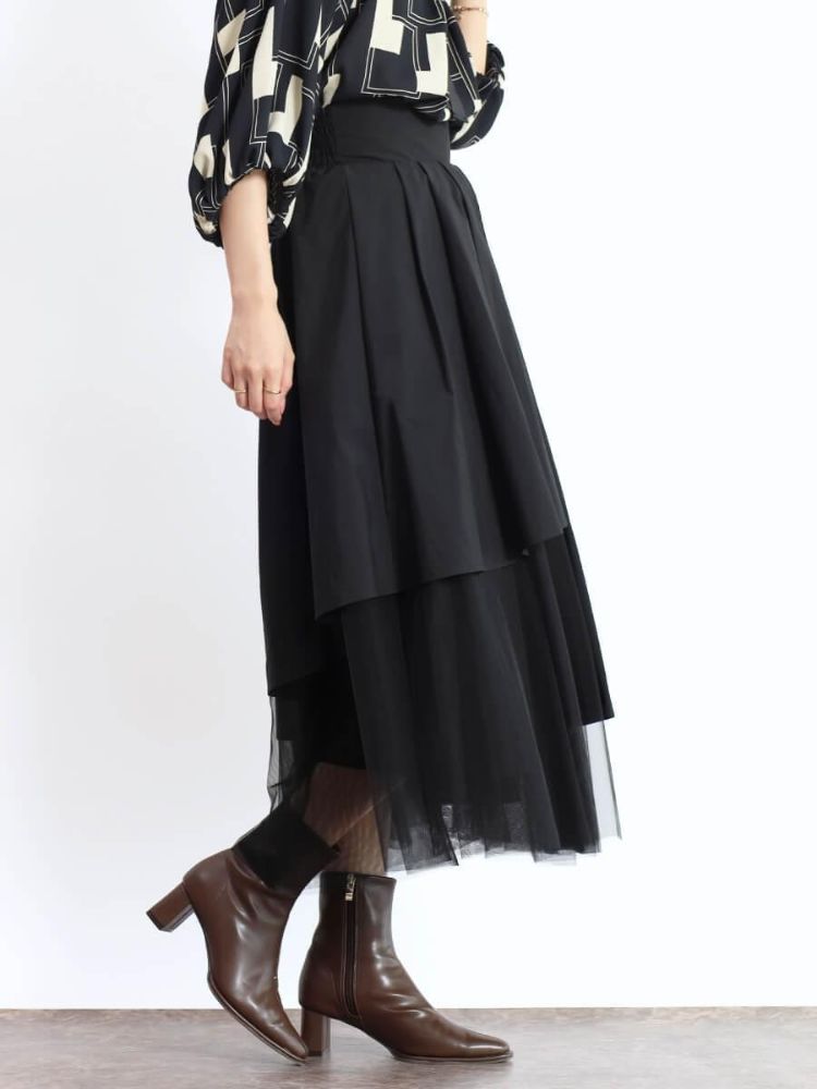 フェンネル FENNEL チュールレイヤードラップフレアスカート(Autumn) (ダークグリーン) ダークグリーン