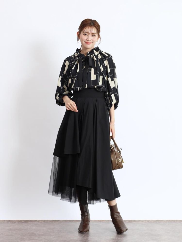 フェンネル FENNEL チュールレイヤードラップフレアスカート(Autumn) (ダークグリーン) ダークグリーン