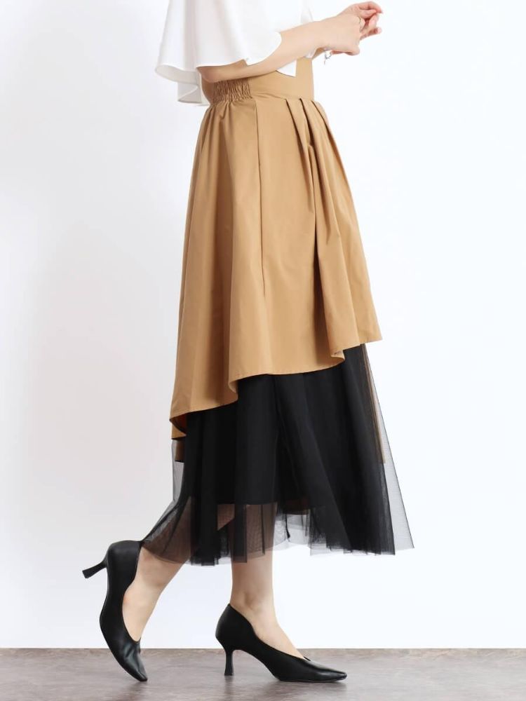 フェンネル FENNEL チュールレイヤードラップフレアスカート(Autumn) (ダークグリーン) ダークグリーン