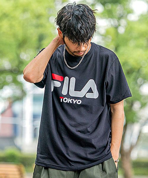 フィラ FILA FILA プリントTシャツ メンズ ブランド オシャレ トップス 半袖 FILA フィラ 半袖Tシャツ プリント ロゴ ブランド ホワイト ブラック ネイビー,08(BLK/ブラック)