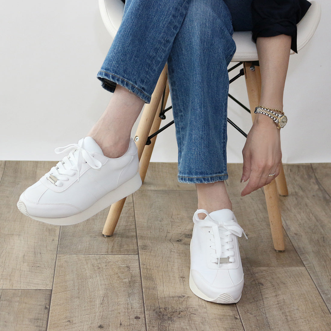 フィン Fin ナイロンコンビ厚底スニーカー【低反発スポンジ入り】 (アイボリー) アイボリー