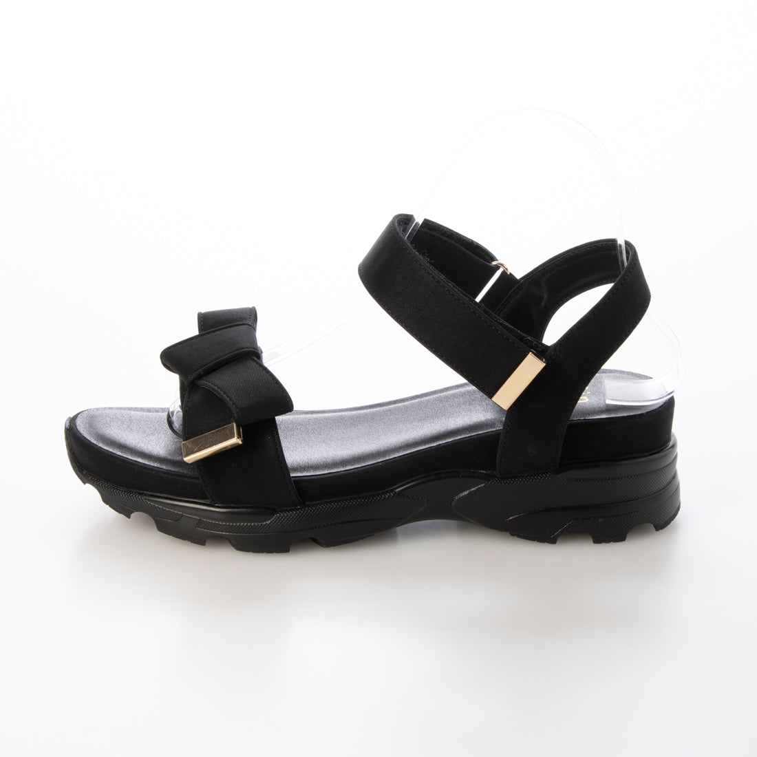 フィン Fin サテンリボン厚底ベルクロスポーツサンダル【低反発スポンジ入り】 (ブラック) ブラック