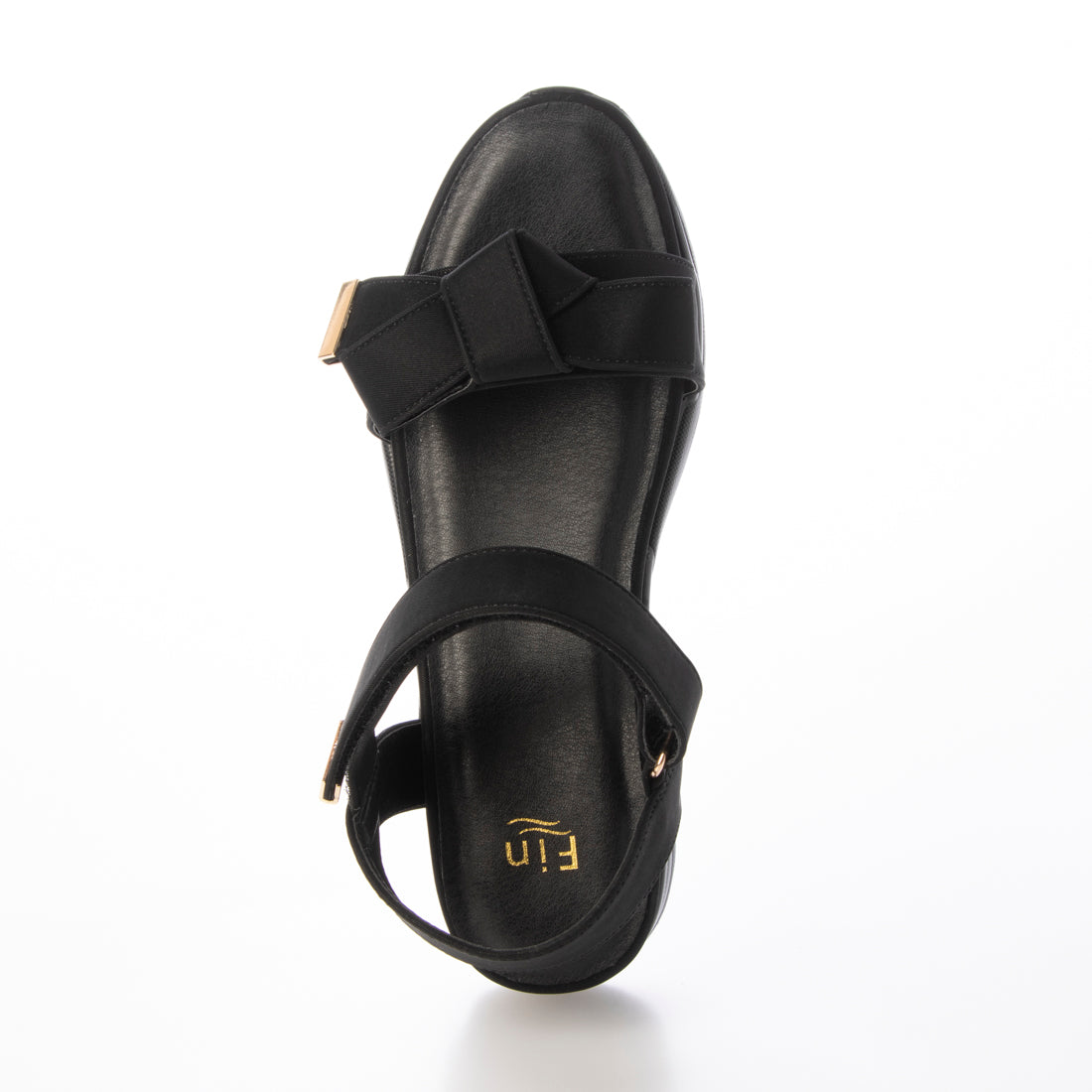 フィン Fin サテンリボン厚底ベルクロスポーツサンダル【低反発スポンジ入り】 (ブラック) ブラック