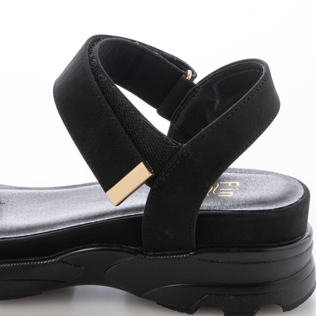 フィン Fin サテンリボン厚底ベルクロスポーツサンダル【低反発スポンジ入り】 (ブラック) ブラック