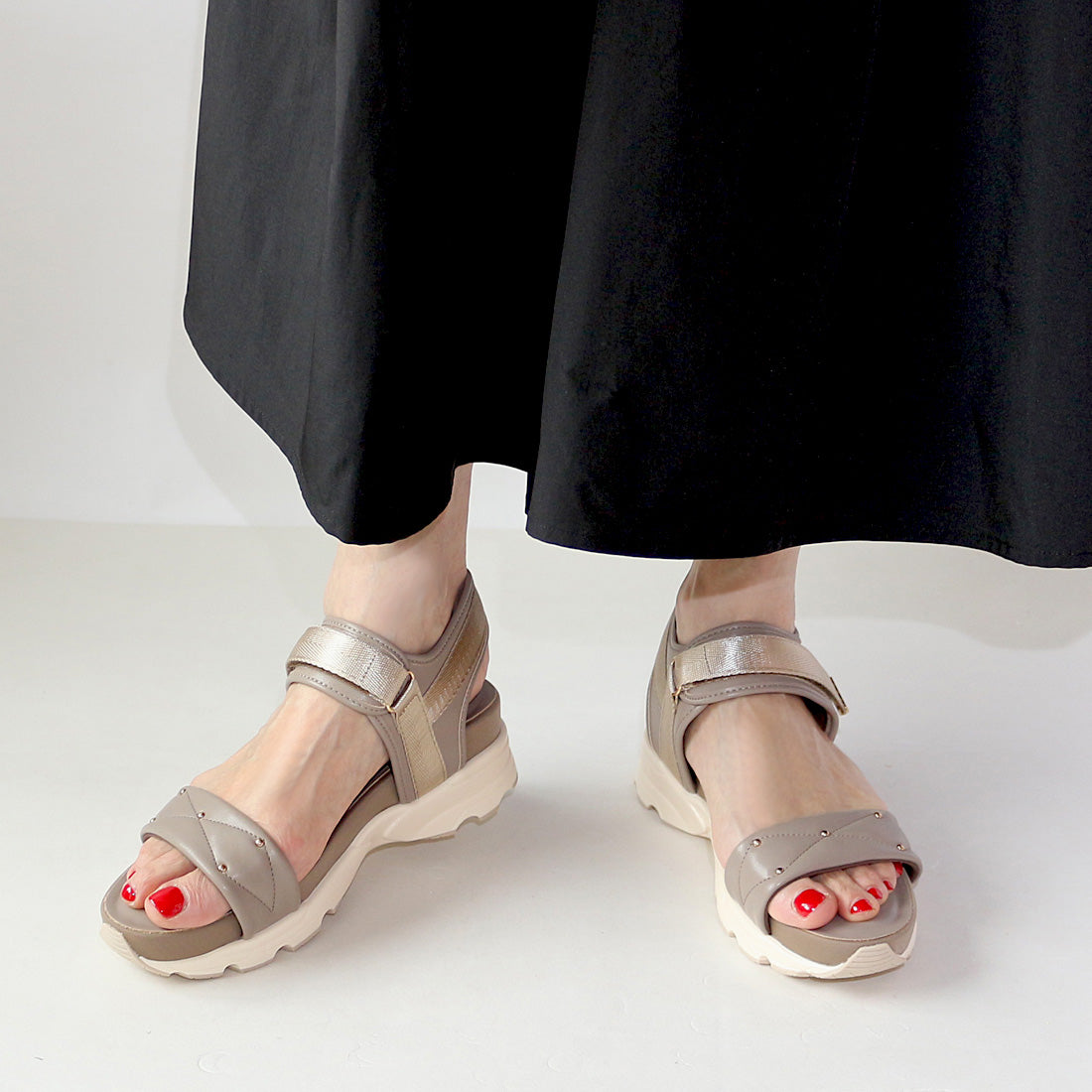 フィン Fin キルティング厚底ベルクロスポーツサンダル【低反発スポンジ入り】 (ブラウン) ブラウン