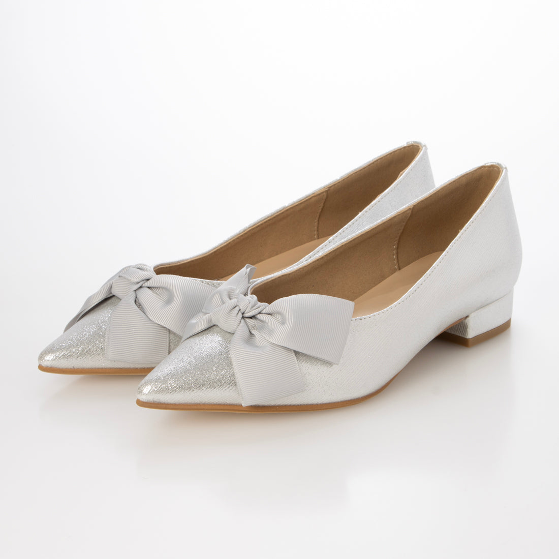 フィン Fin ポインテッドトゥリボンフラットシューズ【低反発スポンジ入り】 (シルバー) シルバー