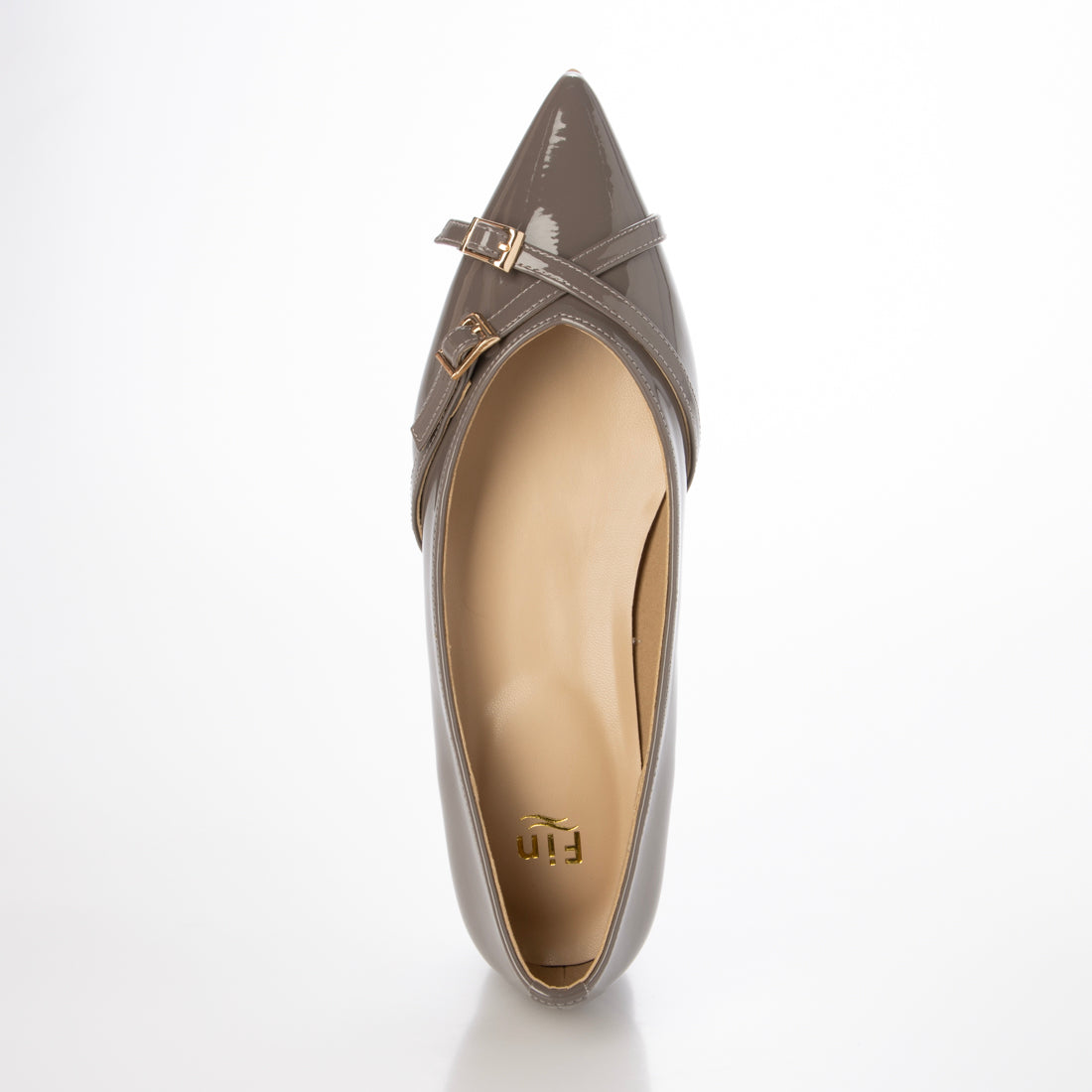 フィン Fin ポインテッドトゥベルテッドフラットシューズ【低反発スポンジ入り】 (グレーエナメル) グレーエナメル