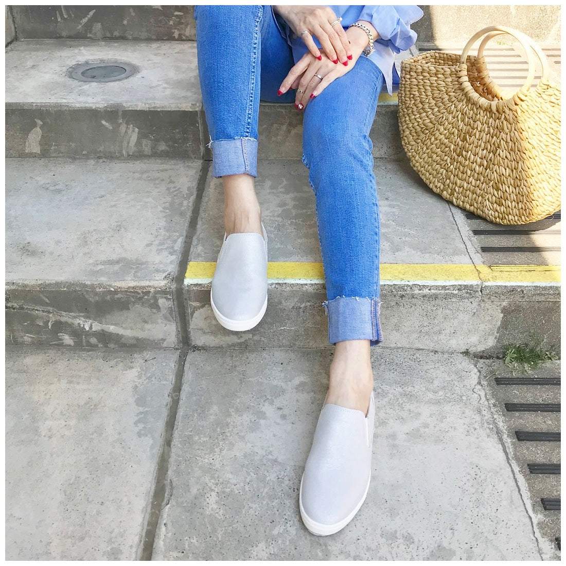 フィン Fin 【低反発スポンジ入り】ストレッチスリッポン,シルバー