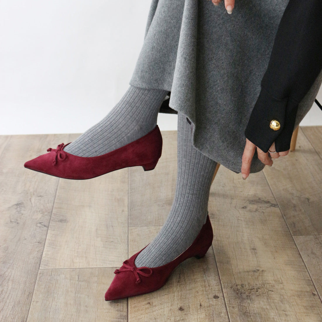 フィン Fin ポインテッドトゥVカットバレエシューズ【低反発スポンジ入り】 (ボルドー) ボルドー