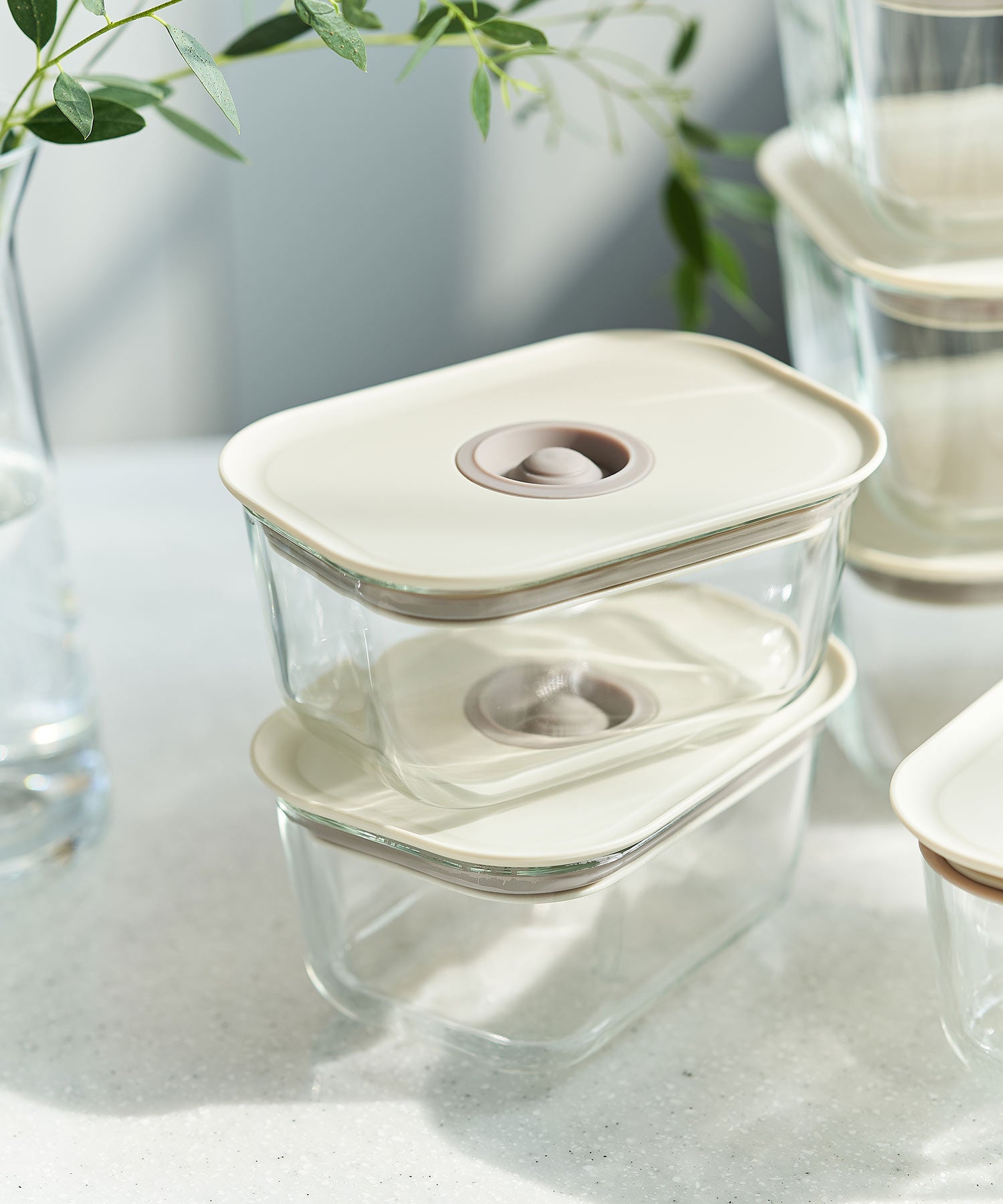 フィカ FIKA FIKA GLASS 耐熱ガラス製食品保存容器 四角タイプ 470ml単品,アイボリー