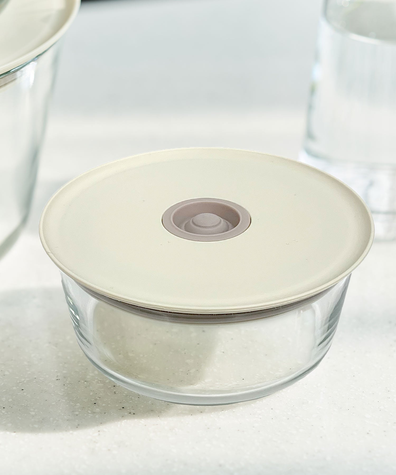 フィカ FIKA FIKA GLASS 耐熱ガラス製食品保存容器 丸型タイプ 1550ml単品,アイボリー