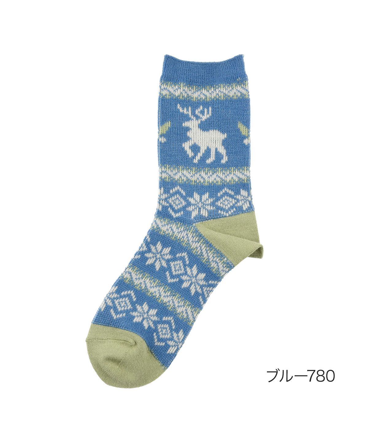 ドットフクスケ .fukusuke 福助 公式 .fukuske : トナカイ柄 3トーンカラー クルー丈 靴下 毛混ジャガード編み 00W3J125 (ブルー780) ブルー780