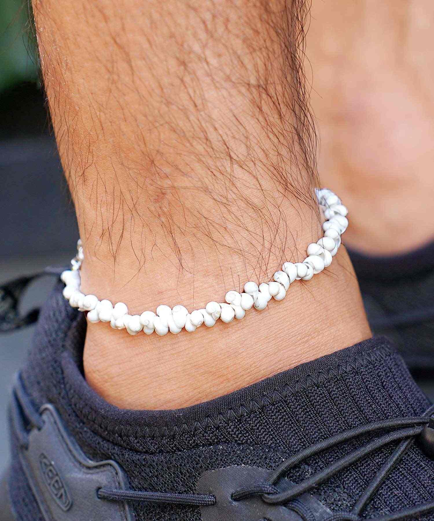 ジギーズショップ JIGGYS SHOP ホワイトストーン アンクレット / アンクレット メンズ シンプル カップル ペア ブレスレット 足首 夏 海 プール ビーチ リゾート ホワイトシェル