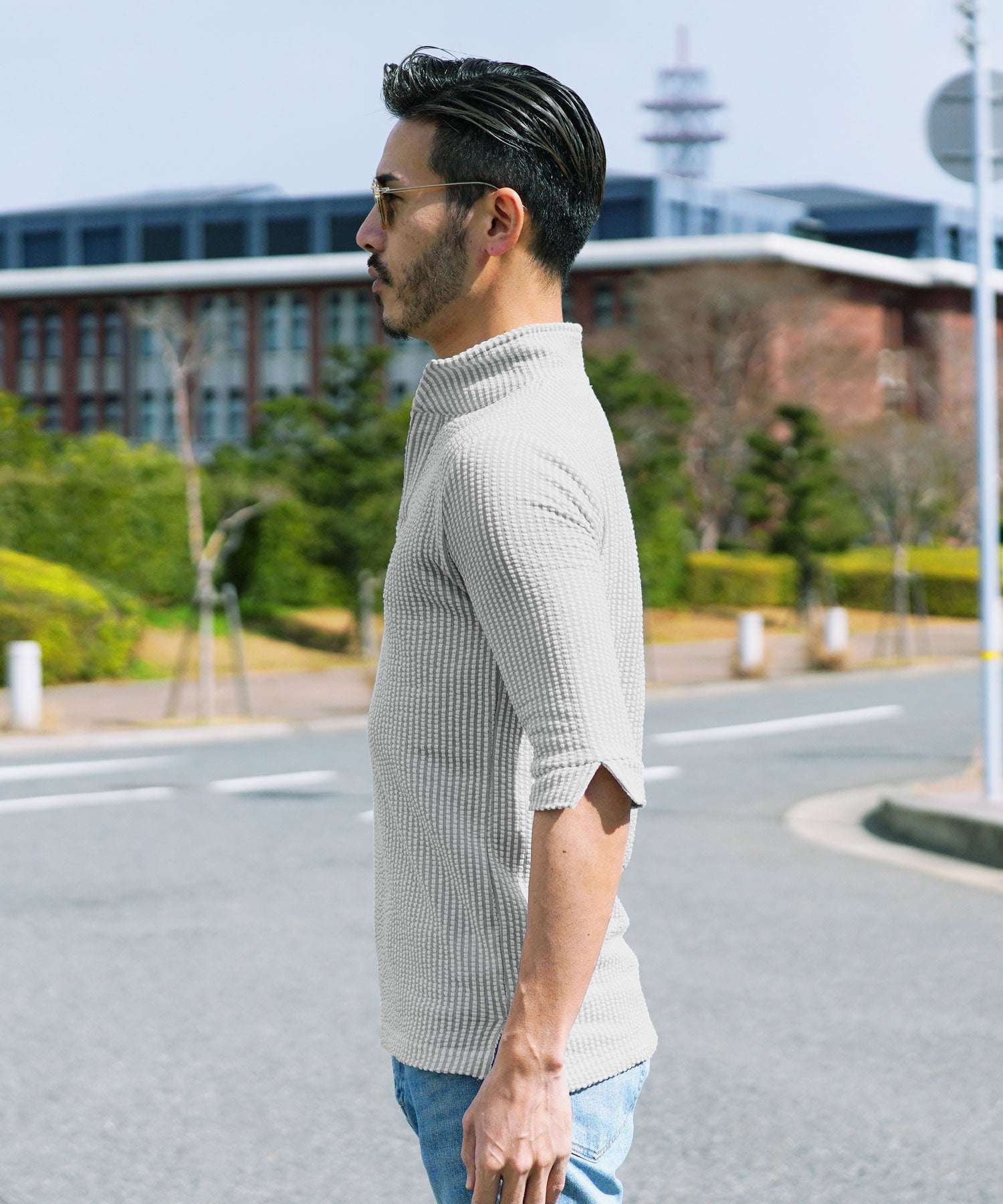 JIGGYS SHOP Seersucker Wire Collar 5-Short Sleeve Polo Shirt / Polo Shirt 5-Short Sleeve Short Sleeve Men's Stylish Stand Collar Clothing Summer Clothing Spring Clothing Odor Resistant Antibacterial