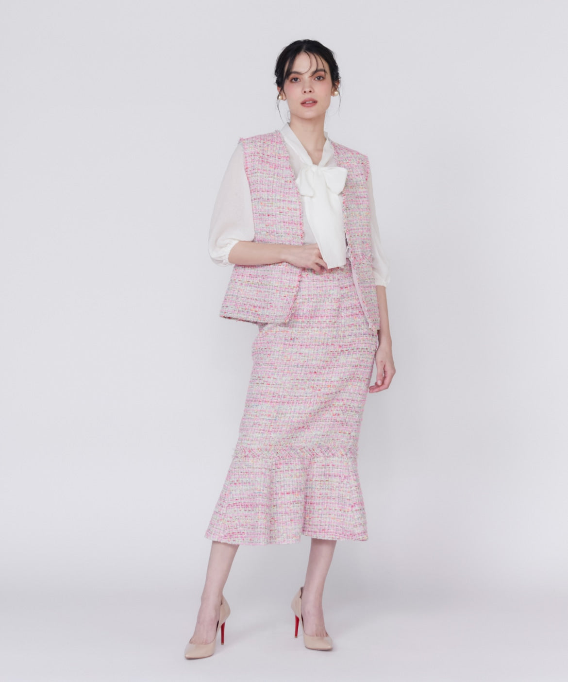 マーリエ ル カセット Maglie le cassetto 《M Maglie le cassetto》ツイードマーメイドスカート (ピンク1) ピンク1