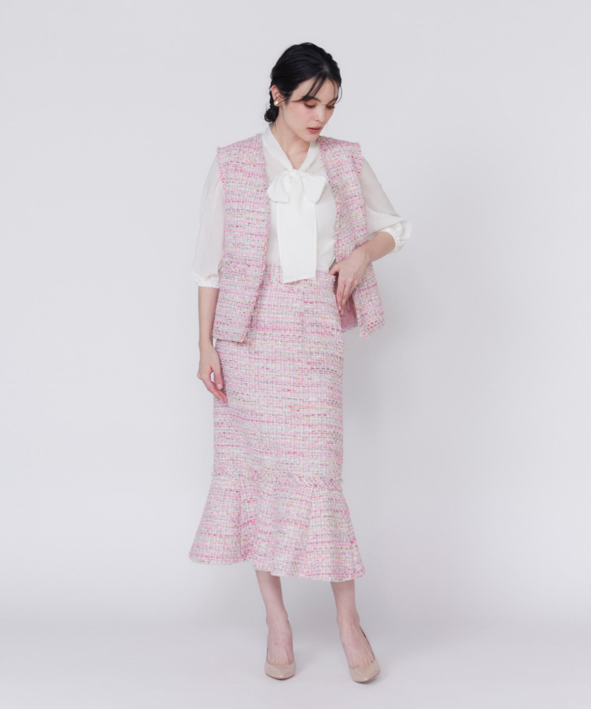 マーリエ ル カセット Maglie le cassetto 《M Maglie le cassetto》ツイードマーメイドスカート (ピンク1) ピンク1