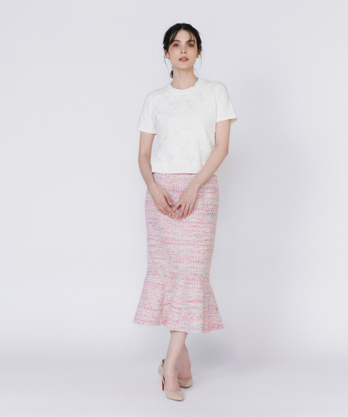 マーリエ ル カセット Maglie le cassetto 《M Maglie le cassetto》ツイードマーメイドスカート (ピンク1) ピンク1