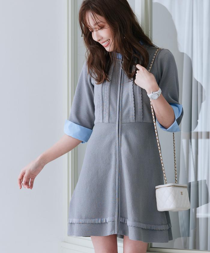 マーリエ ル カセット Maglie le cassetto 《M Maglie le cassetto×冨張愛》“纏うだけで叶う” 品格ドッキングミニワンピース (グレー1) グレー1