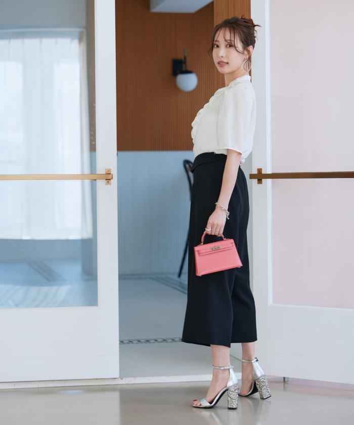 マーリエ ル カセット Maglie le cassetto 《M Maglie le cassetto×冨張愛》ハイウエストリバースガウチョパンツ (ブラック) ブラック