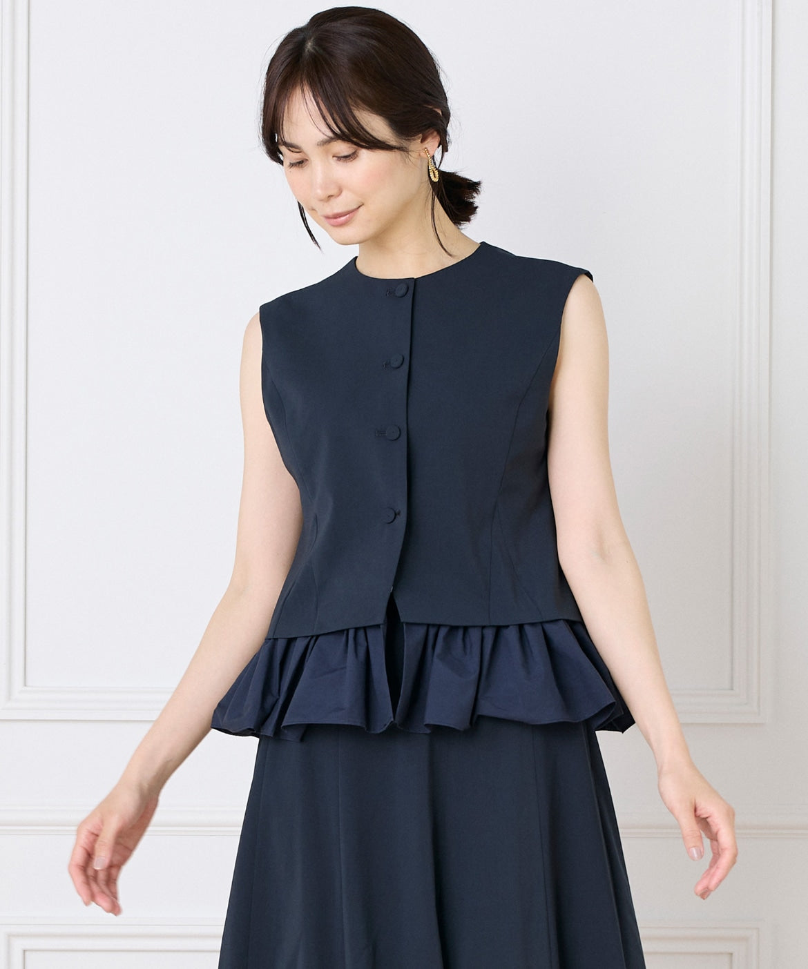 マーリエ ル カセット Maglie le cassetto 異素材ドッキングジレ (ネイビー) ネイビー