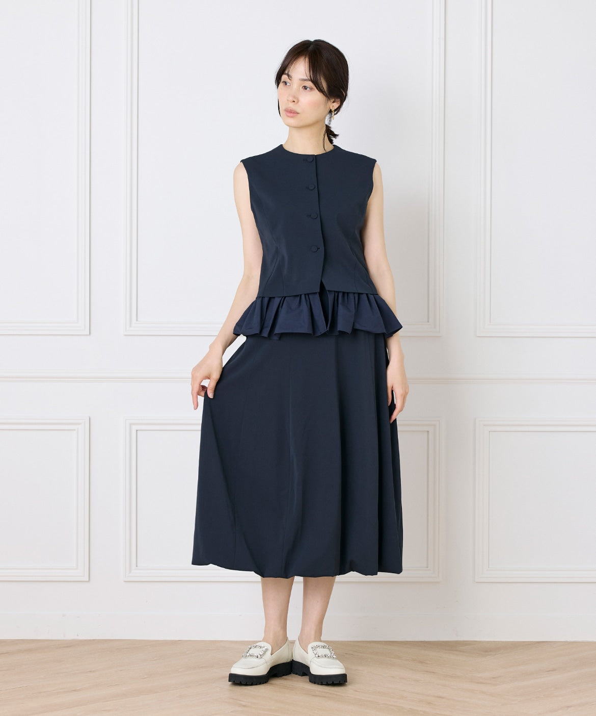 マーリエ ル カセット Maglie le cassetto 異素材ドッキングジレ (ネイビー) ネイビー