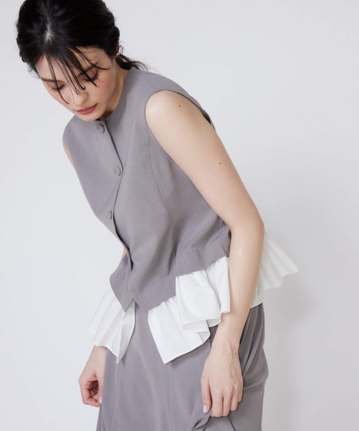 マーリエ ル カセット Maglie le cassetto 異素材ドッキングジレ (ネイビー) ネイビー