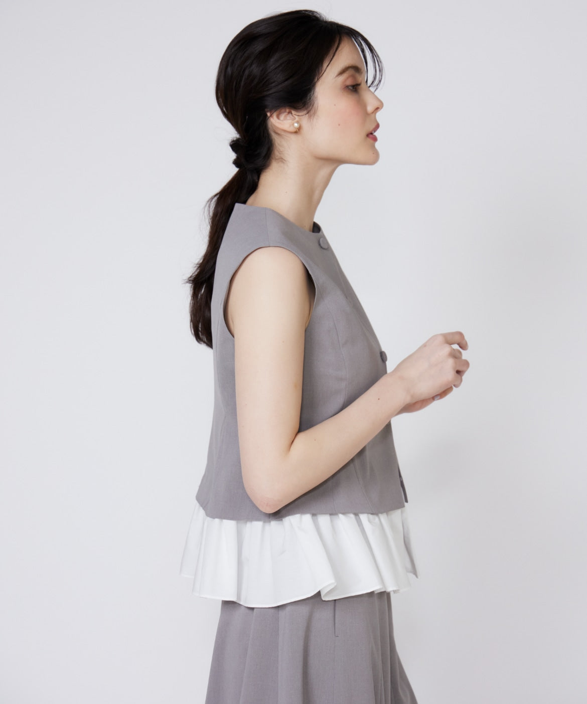 マーリエ ル カセット Maglie le cassetto 異素材ドッキングジレ (ネイビー) ネイビー