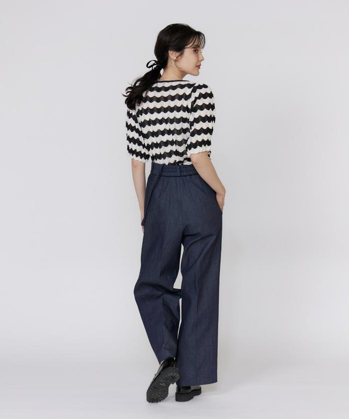 マーリエ ル カセット Maglie le cassetto 透かしボーダーニット (ピンク1) ピンク1