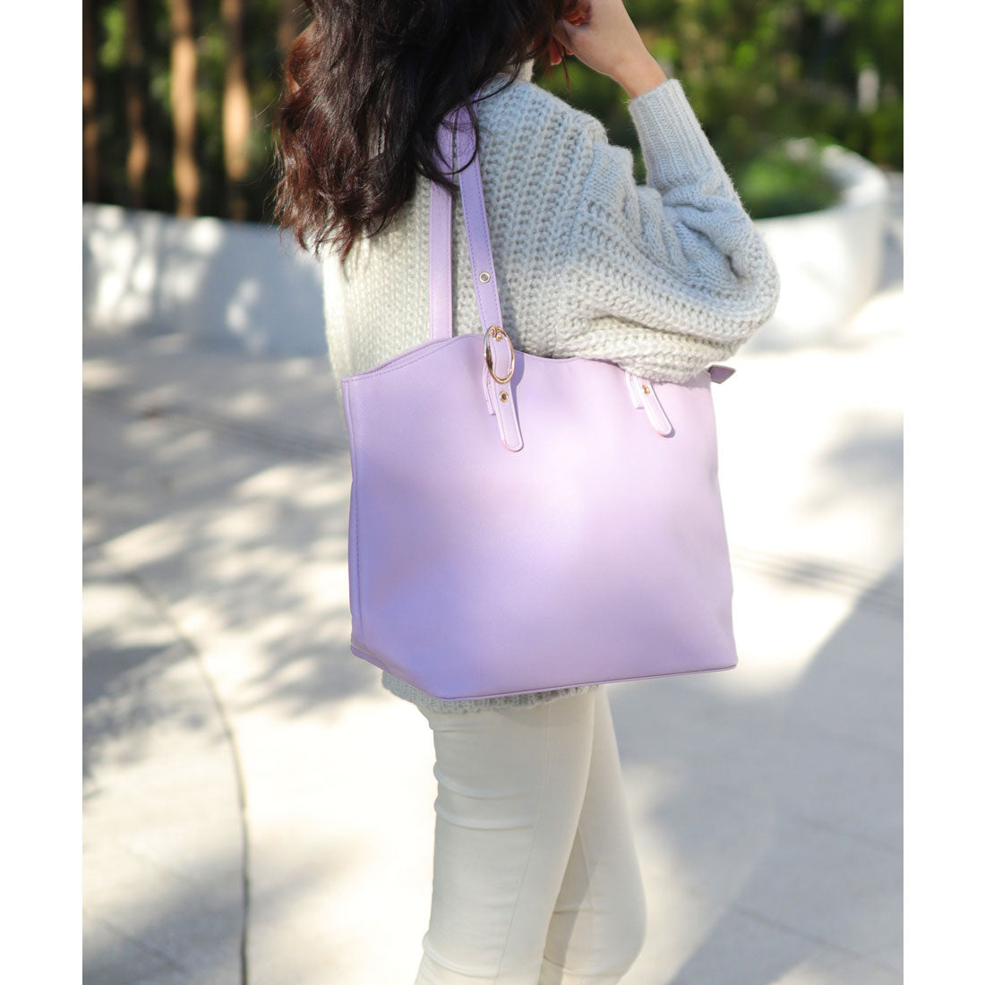 フロージュ florge ニューラウンドレザーオフィストートバッグ,パープル