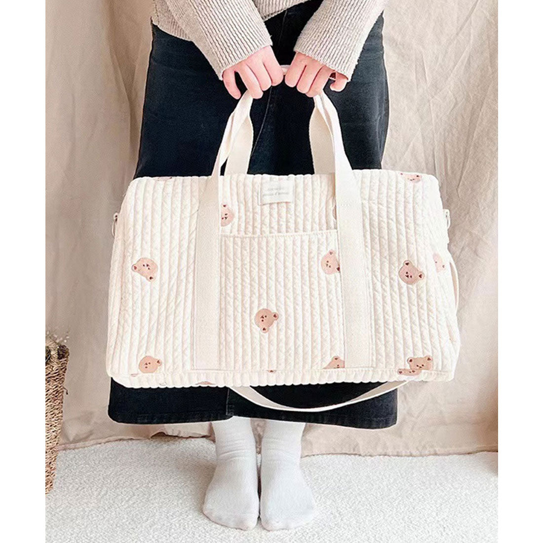 フロージュ florge 【大容量・軽い◎】2WAY ホワイトヌビアニマル刺繍ボストンバッグ/ショルダーバッグ/マザーズバッグ