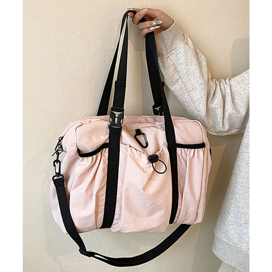 フロージュ florge 【A4収納可・軽い◎】2WAY ギャザーポケットカジュアルボストンバッグ/ショルダーバッグ (ブラック) ブラック