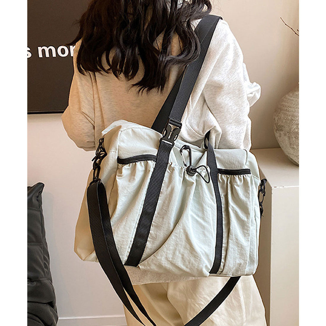 フロージュ florge 【A4収納可・軽い◎】2WAY ギャザーポケットカジュアルボストンバッグ/ショルダーバッグ (ライトグリーン) ライトグリーン