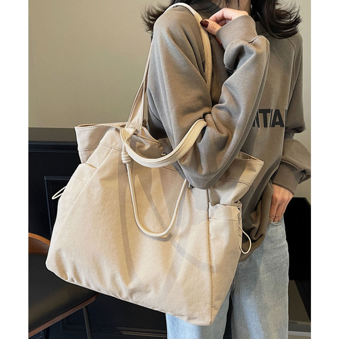 フロージュ florge 【A4収納可・軽量】パラコードハンドルトートバッグ/サブバッグ (ライトベージュ) ライトベージュ