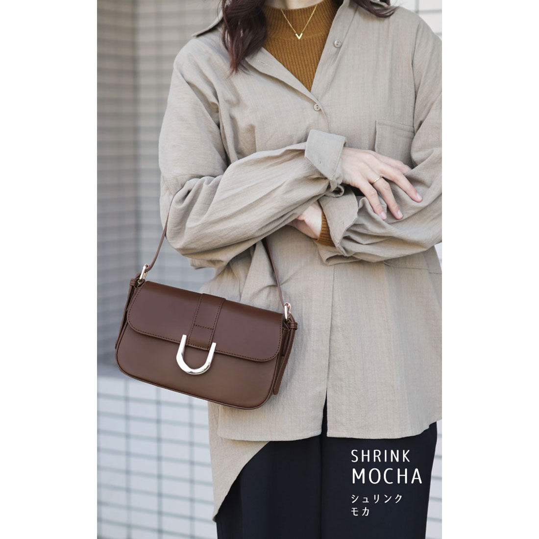 フロージュ florge 【新色】2way/3way ホースシューエナメル/シュリンクレザーハンドバッグ/ショルダーバッグ (シュリンクグレー) シュリンクグレー