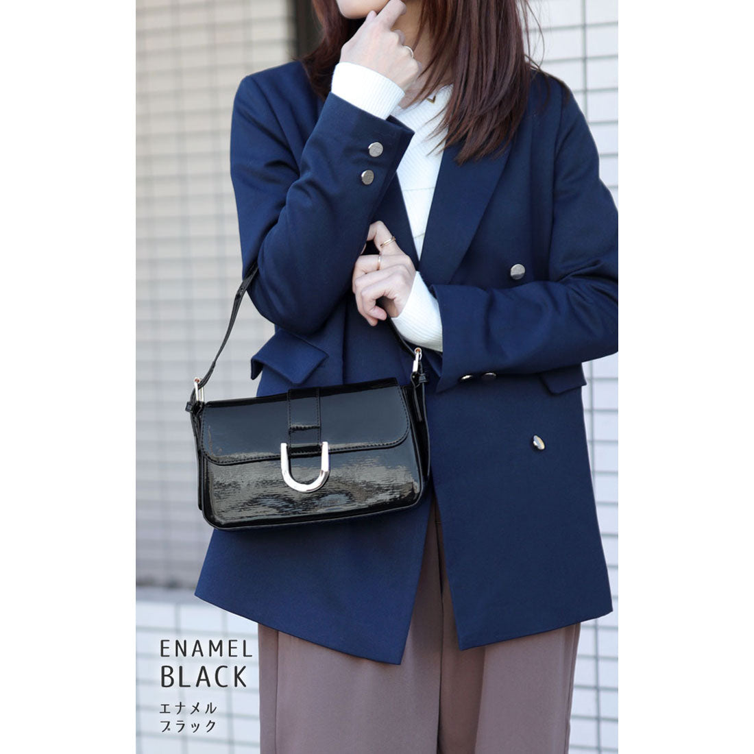 フロージュ florge 【新色】2way/3way ホースシューエナメル/シュリンクレザーハンドバッグ/ショルダーバッグ (シュリンクグレー) シュリンクグレー