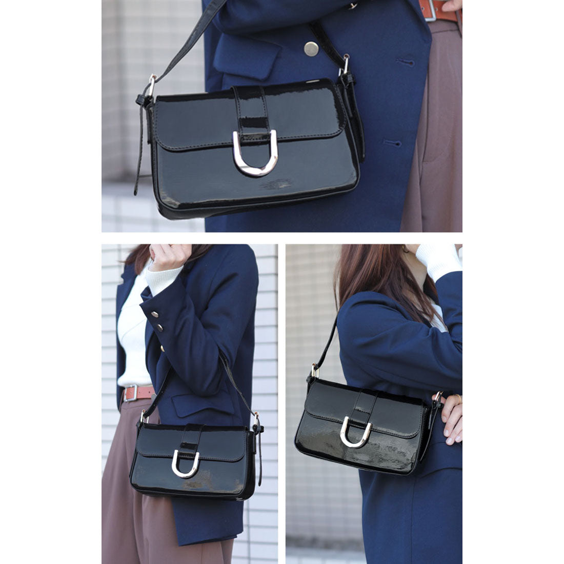 フロージュ florge 【新色】2way/3way ホースシューエナメル/シュリンクレザーハンドバッグ/ショルダーバッグ (シュリンクモカ) シュリンクモカ