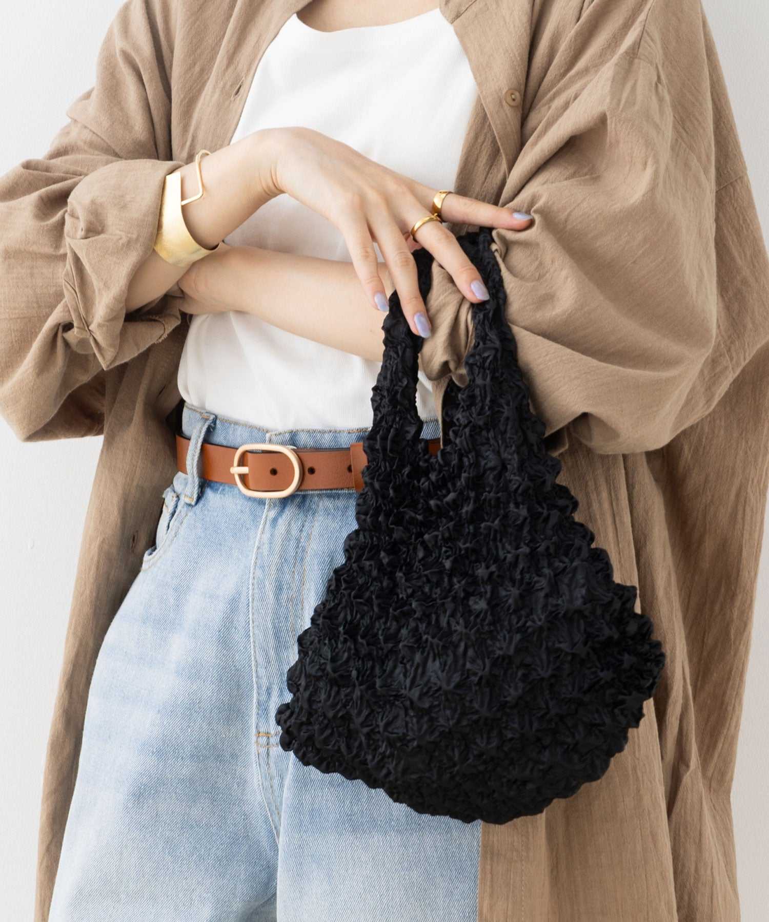 フロージュ florge 簡単!畳まないくしゅくしゅエコバッグ (ブラック) ブラック