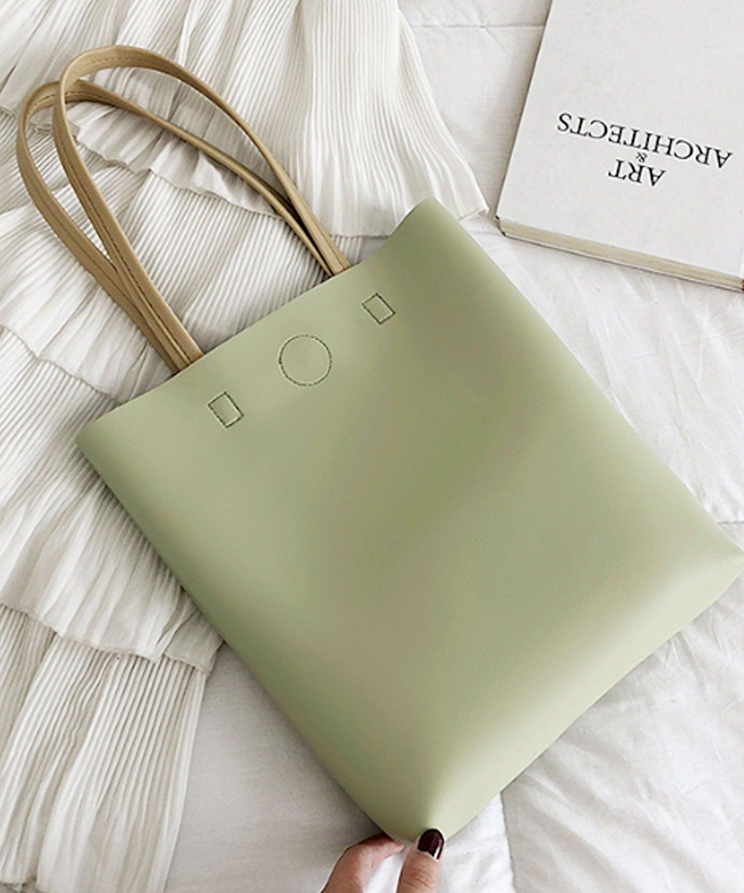 フロージュ florge 【軽量】【A4収納可】配色レザーレディース縦型トートバッグ,ライトグリーン