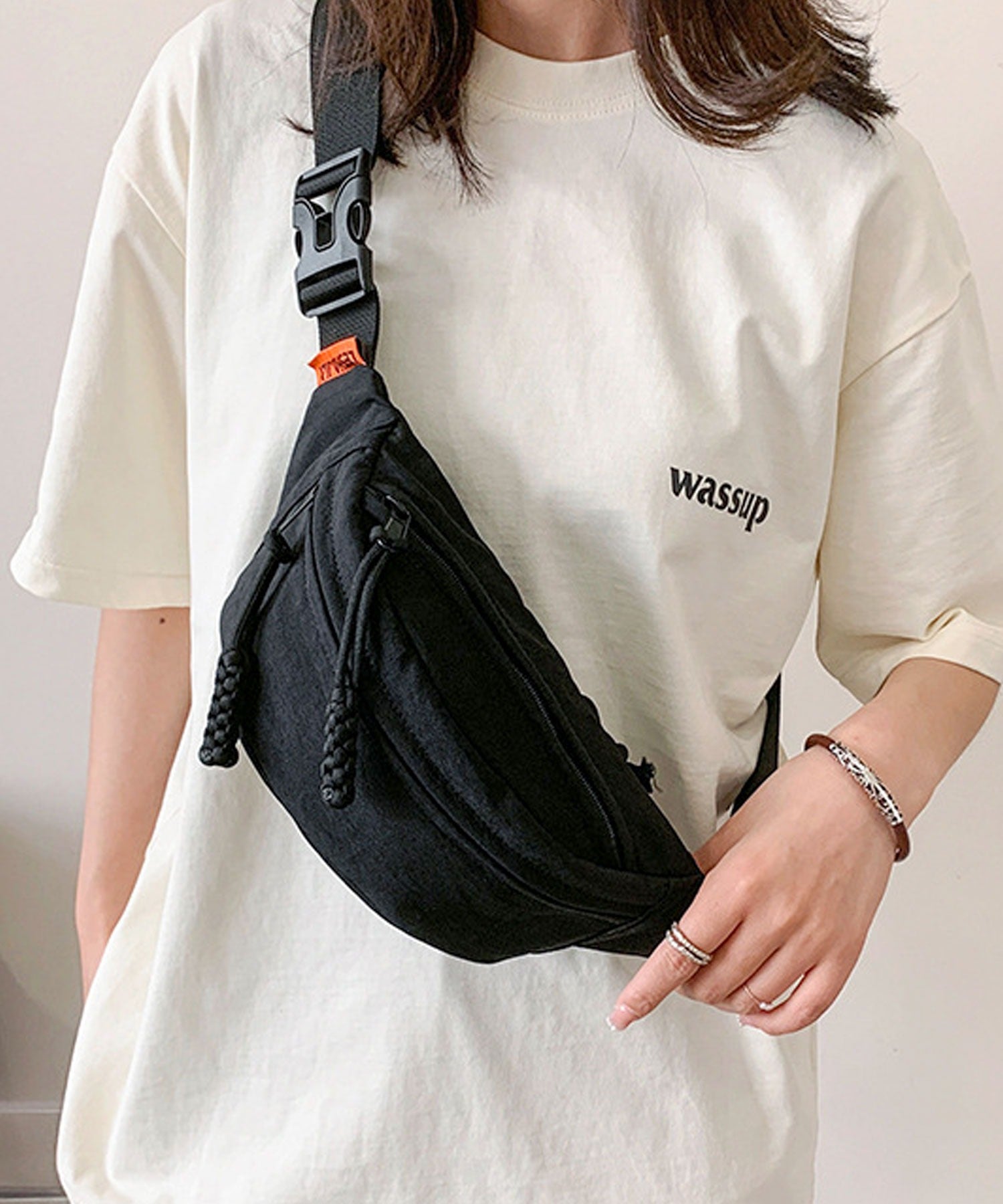 フロージュ florge キャンプノットダブルポケットボディーバッグ,ブラック