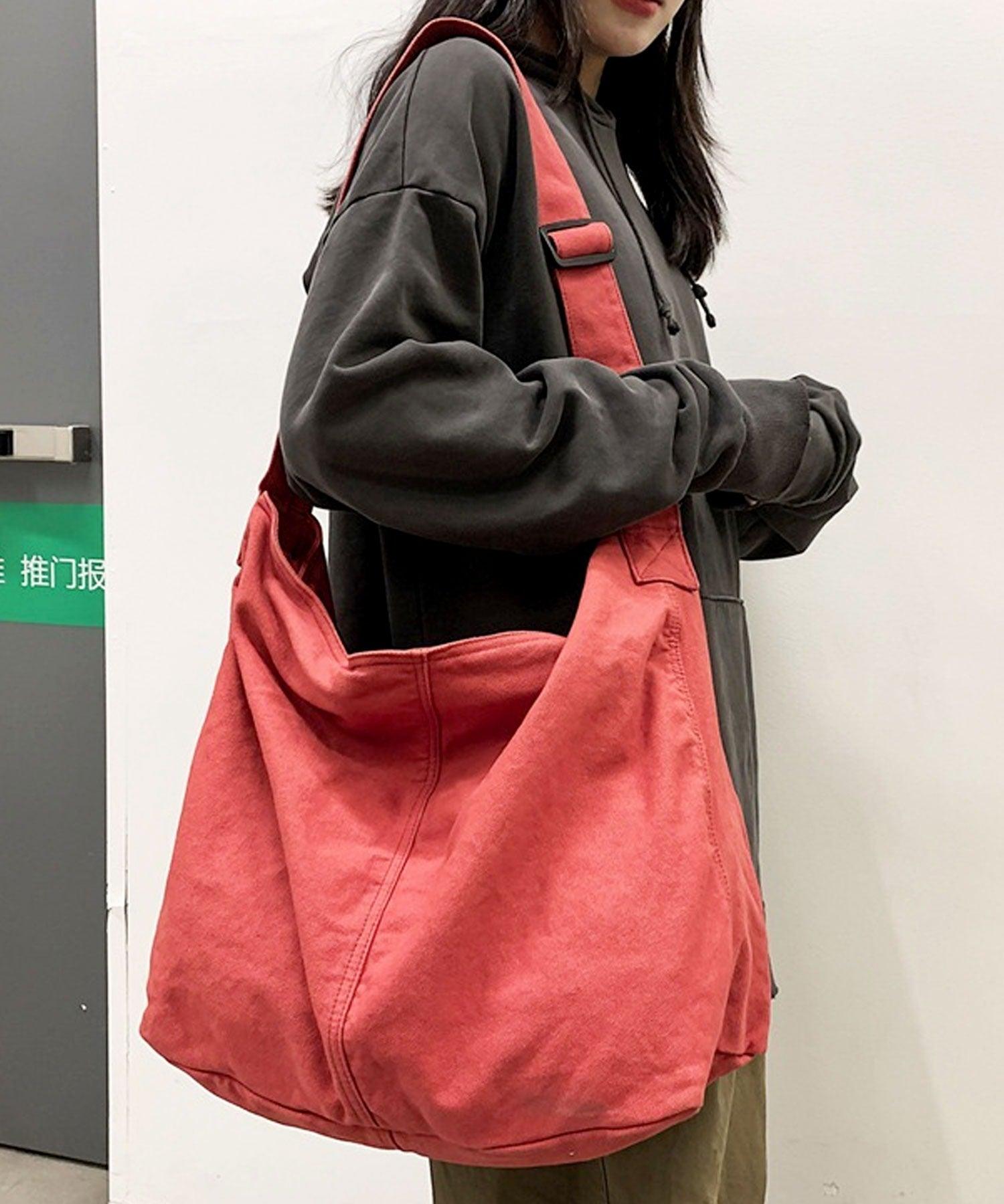 フロージュ florge バイオウォッシュ大容量斜め掛けキャンバスショルダーバッグ (レッド) レッド