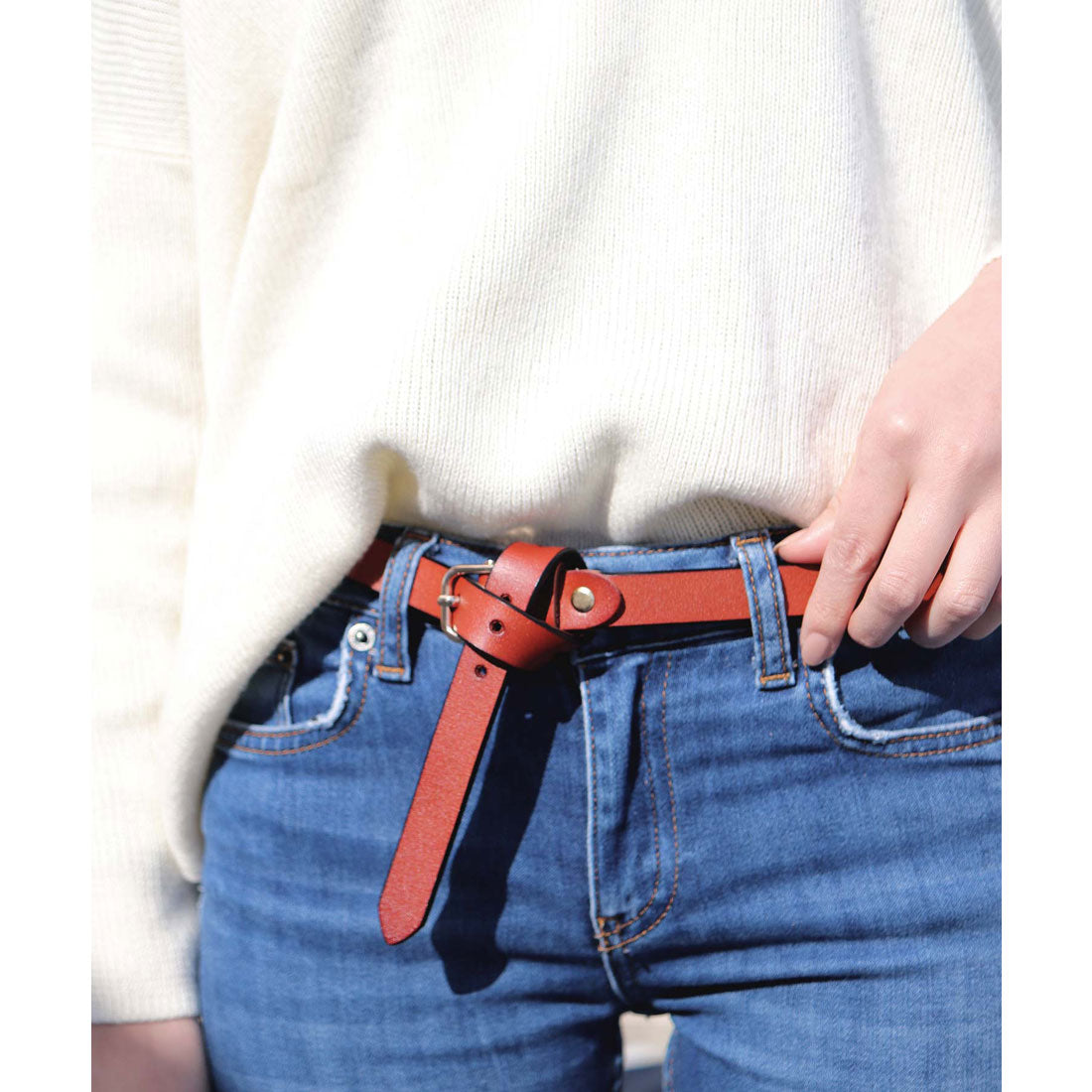 フロージュ florge 【牛革】細身スクエアバックルレザーベルト (ワイン) ワイン