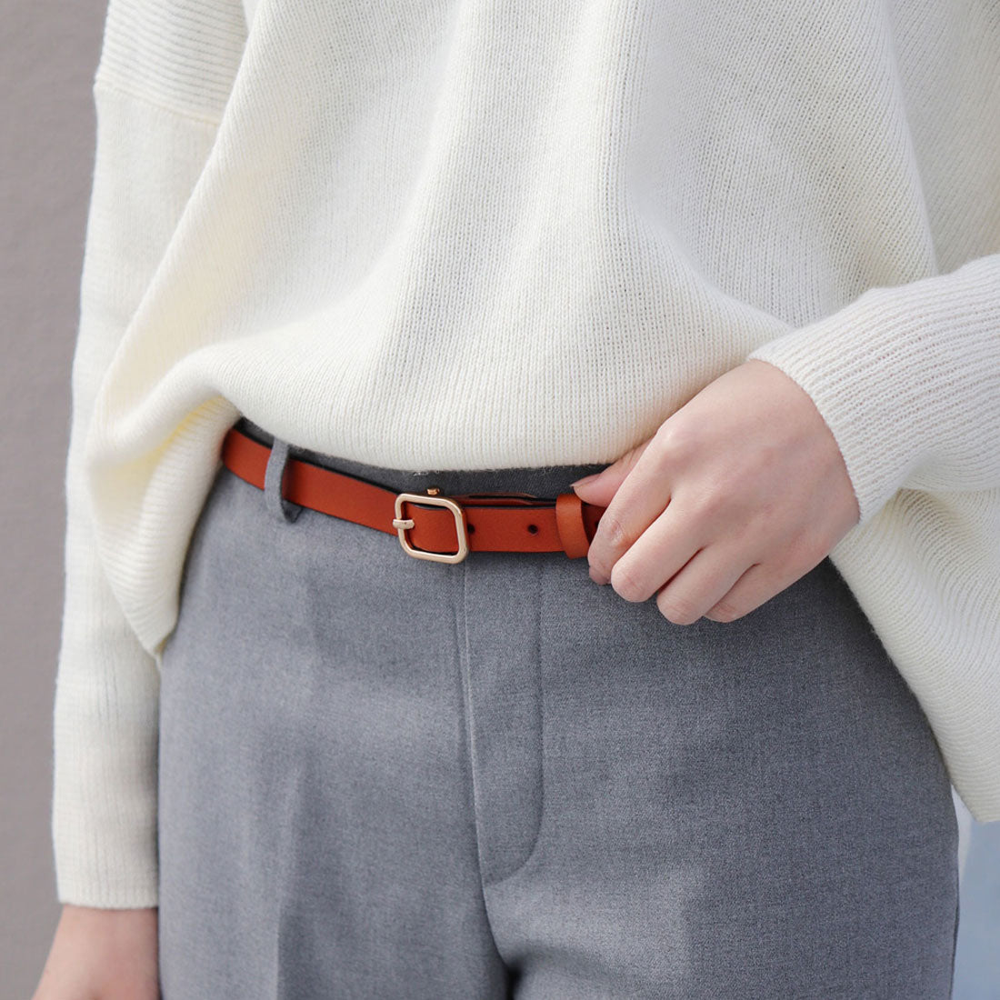 フロージュ florge 【牛革】細身スクエアバックルレザーベルト (ワイン) ワイン