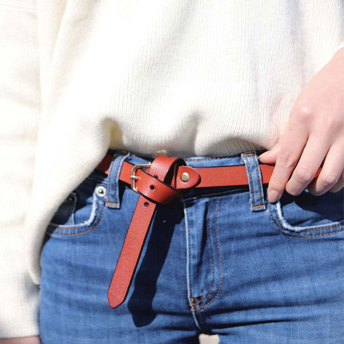 フロージュ florge 【牛革】細身スクエアバックルレザーベルト (ワイン) ワイン