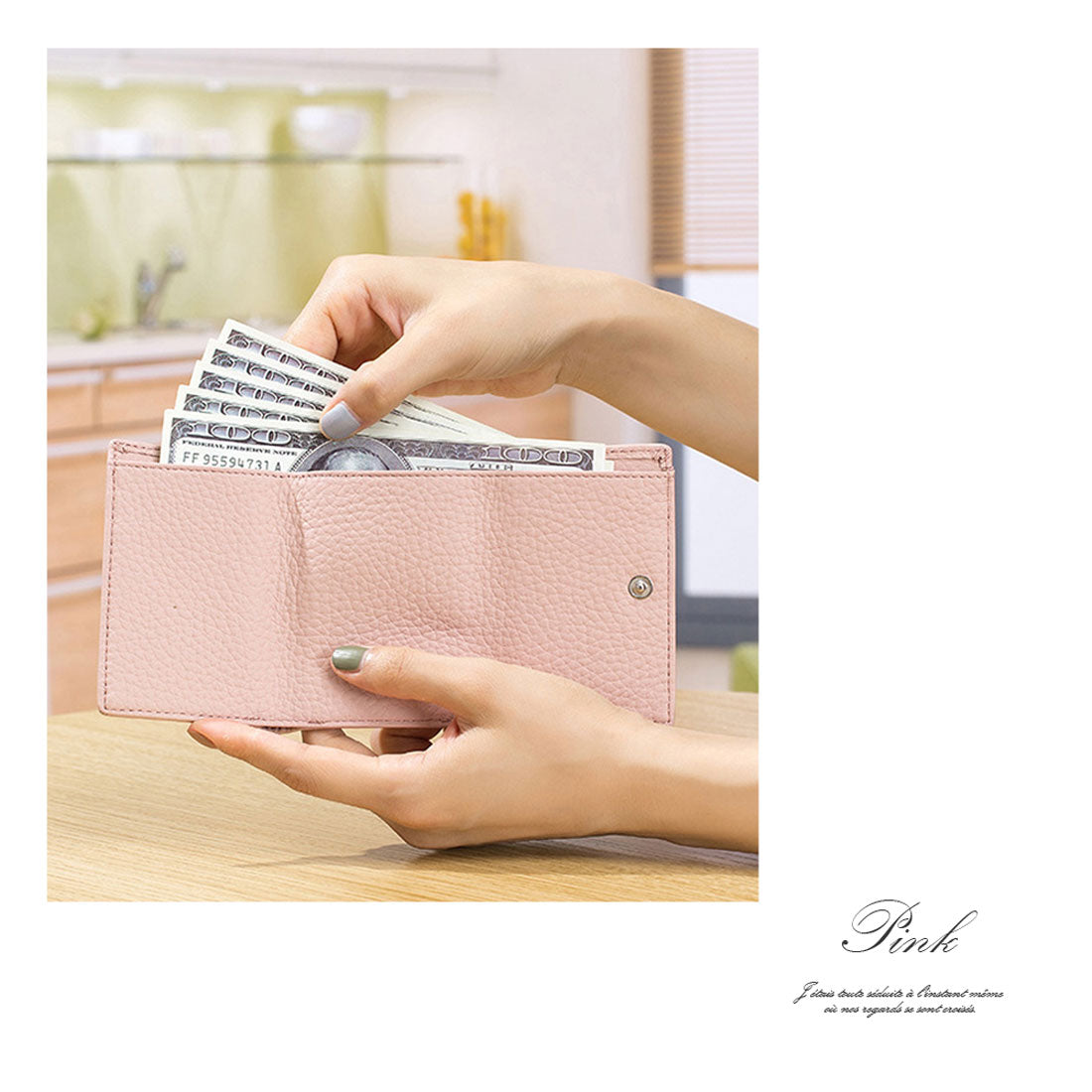 フロージュ florge 【スキミング防止】ミニカラフルレザー三つ折り財布 (ピンク) ピンク
